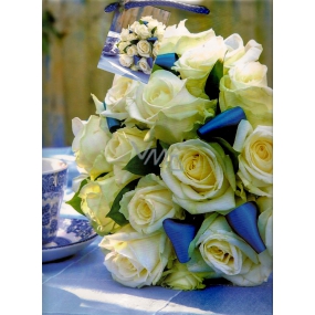 Nekupto Gift paper bag 32.5 x 26 x 13 cm Blue - white roses 1 piece 843 40 BL