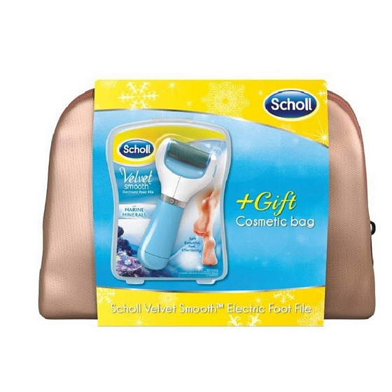 Scholl Velvet Smooth Marine Minerals electric foot file medium rough with minerals + gold cosmetic bag, cosmetic set