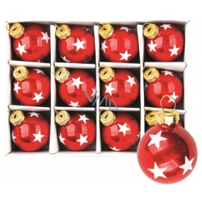 Red glass flasks with star set of 3 cm, 12 pieces