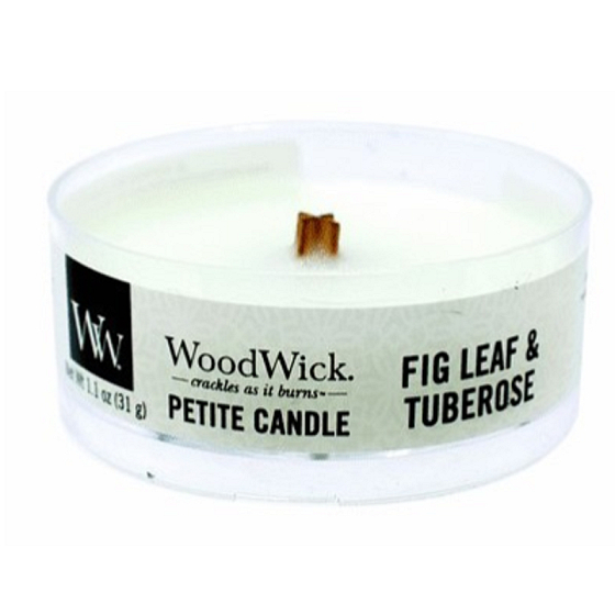 WoodWick Fig Leaf & Tuberose - Figs and tuberose scented candle with wooden wick petite 31 g