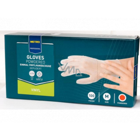 Metro Professional Disposable gloves, Vinyl powdered transparent, size M, box of 100 pieces