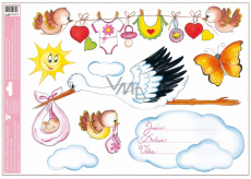 Window film without adhesive For the birth of a baby stork with a cloud pink 35 x 50 cm