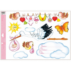 Window film without adhesive For the birth of a baby stork with a cloud pink 35 x 50 cm
