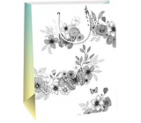 Ditipo Paper gift bag 22 x 10 x 29 cm Kreativ white - flowers and butterflies