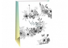 Ditipo Paper gift bag 22 x 10 x 29 cm Kreativ white - flowers and butterflies