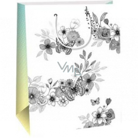 Ditipo Paper gift bag 22 x 10 x 29 cm Kreativ white - flowers and butterflies