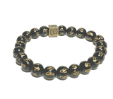 Agate black with royal mantra Ohm bracelet elastic natural stone, bead 8 mm / 16-17 cm, adds recoil and strength