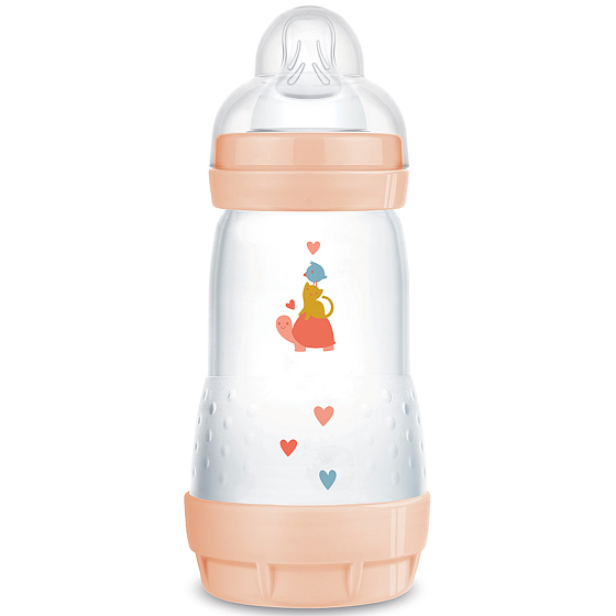 Mam Anti-Colic feeding bottle, silicone soft teat with medium flow 2+ months Pink 260 ml