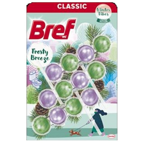 Bref Power Aktiv Fresty Breeze - Frosty Breeze, WC block for hygienic cleanliness and freshness of your toilet, colours water 3 x 50 g limited edition