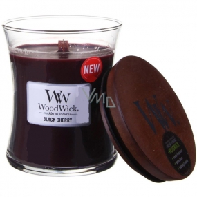 WoodWick Black Cherry - Black cherry scented candle with wooden wick and glass lid medium 275 g