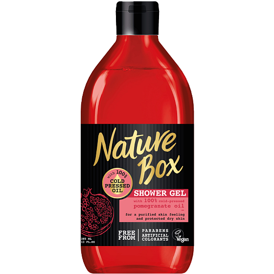 Nature Box Pomegranate shower gel with 100% cold pressed oil, suitable for vegans 385 ml