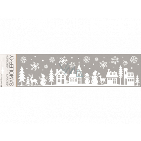 Decorative white sticker with glitter small town 15 x 64 cm