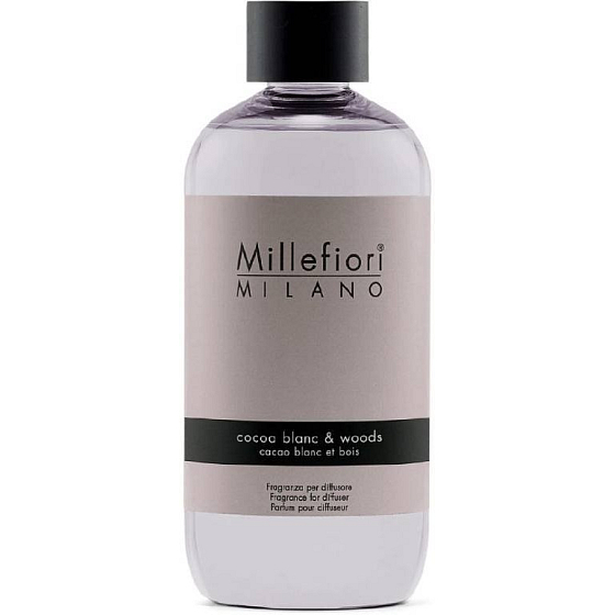 Millefiori Milano Natural Cocoa Blanc & Woods - White Cocoa and Woods Diffuser Refill for Fragrance Sticks 500 ml