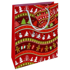 Nekupto Gift paper bag 14 x 11 x 6,5 cm Christmas snowmen red