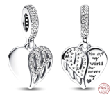 Charm Sterling silver 925 Heart and Angel, You left my world.. bracelet pendant, family
