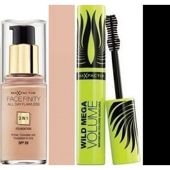 Max Factor Facefinity All Day Flawless 3in1 make-up 55 Beige 30 ml + Wild Mega Volume mascara black 11 ml