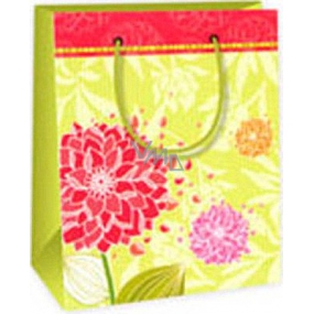 Ditipo Gift paper bag 11.4 x 6.4 x 14.6 cm light green red flowers