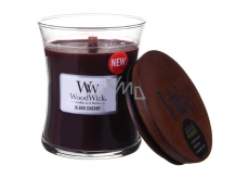WoodWick Black Cherry - Black cherry scented candle with wooden wick and glass lid small 85 g