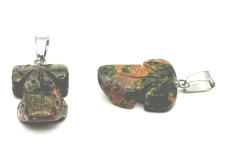 Unakit Frog for luck pendant natural stone approx. 20 x 15 mm, stone of personal growth and visions