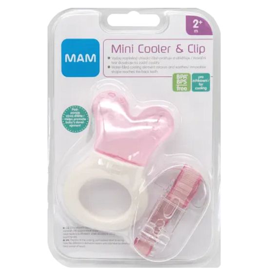 Mam Mini Cooler & Clip lightweight teether with cooling part and strap for babies 2+ months Pink