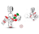 Charm Sterling Silver 925 Christmas 3-in-1 Dog, Cat, and Paw, Bracelet Pendant Christmas