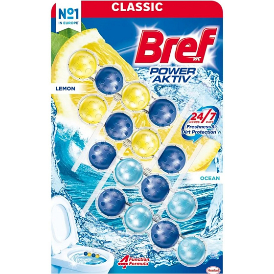 Bref Power Aktiv Lemon and Ocean WC block, 4 x 50 g