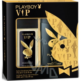 Playboy Vip for Him perfumed deodorant glass for men 75 ml + shower gel 250 ml, cosmetic set
