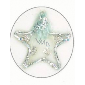 Star with feather and sequins silver for hanging 11 cm