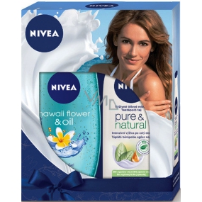Nivea Hawaiian Flower & Oil shower gel 250 ml + Pure & Natural nourishing body lotion for very dry skin 250 ml, for women cosmetic set