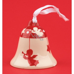 Ceramic bell with red angels and stars 6.5 cm