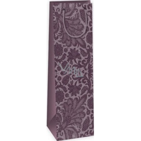 Ditipo Gift paper bag for bottle 12.3 x 7.8 x 36.2 cm purple lace pattern