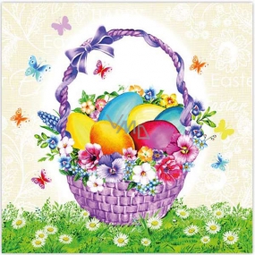 Aha Paper napkins 3 ply 33 x 33 cm 20 pieces Easter purple basket with eggs and butterflies