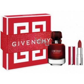 Givenchy L'Interdit Eau de Parfum Rouge eau de parfum for women 50 ml + Le Rouge Deep Velvet mini lipstick N°37 Rouge Grainé 1,5 g, gift set for women