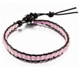 Rose quartz leather bracelet natural stone, handmade, clasp, ball 4 mm, 17 - 23 cm, stone of love