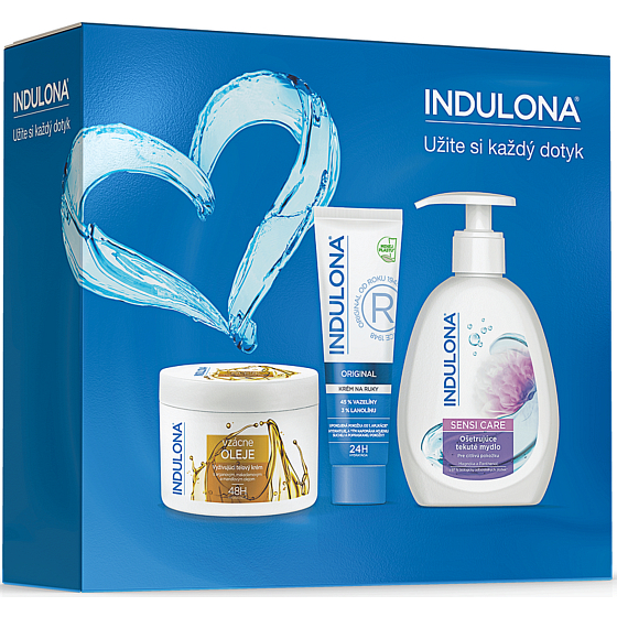Indulona Original hand cream 75 ml + Precious oils nourishing body cream for dry skin 250 ml + Sensi Care liquid soap for sensitive skin dispenser 300 ml, cosmetic set