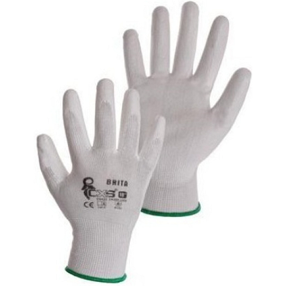 Brita CXS White Work Gloves, Dipped in Polyurethane, Size 10, 1 Pair
