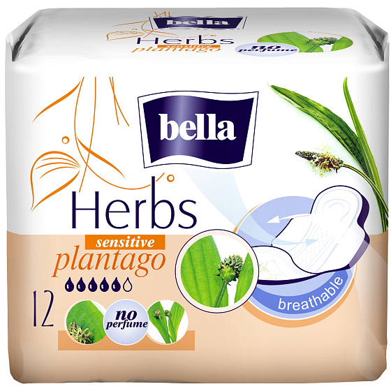 Bella Herbs Plantago Sensitive scented sanitary pads with wings 12 pieces