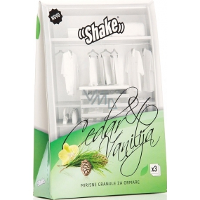 Shake Fragrance Closet Sachets Cedar & Vanilla fragrance bags in a 3-piece cabinet