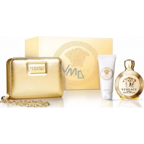 Versace Eros pour Femme Eau de Parfum for Women for Women 100 ml + Body Lotion 100 ml + Gold Handbag 1 piece, gift set