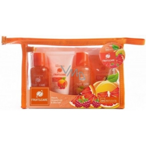 Idc Institute Fruit & Care Peach, Grapefruit & Berries Travel set shower gel 70 ml + shampoo 70 ml + body lotion 50 ml + peeling 50 ml + case, cosmetic set
