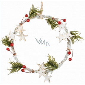 White wreath with needles and stars 18 cm
