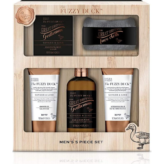 Baylis & Harding Men Ginger and Lime cleansing gel for body and hair 300 ml + toilet soap 150 g + shower gel 130 ml + aftershave balm 130 ml + face towel, cosmetic set