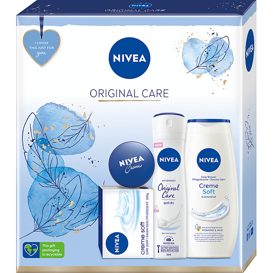 Nivea Original Care antiperspirant spray 150 ml + Creme Soft creamy toilet soap 100 g + Creme cream for basic care 30 ml + Creme Soft creamy shower gel 250 ml, cosmetic set for women