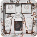 Grace Cole Rose & Geranium shower gel 75 ml + body cream 75 ml + bath beads 80 g + bath salt 100 g + flannel cloth + tin box, cosmetic set for women
