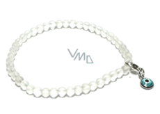 Crystal matt + Blue Eye removable pendant, bracelet elastic natural stone, ball 4 mm / 16 - 17 cm, stone stones
