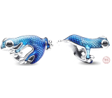 Charm Sterling silver 925 Metallic blue gecko changing color, bead on bracelet animal
