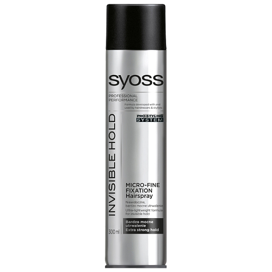 Syoss Invisible Hold Micro-Fine hairspray with a very fine spray of 300 ml