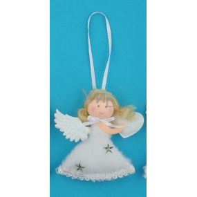 Angel plush silver heart for hanging 10 cm