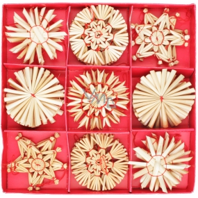 Straw decorations in box approx. 6 cm, 32 pieces