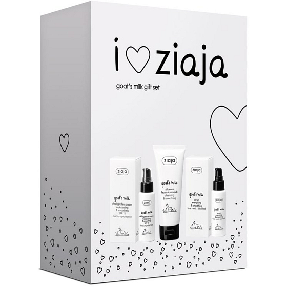Ziaja Goat's milk SPF15 ultra light skin cream 50 ml + energizing and smoothing serum 50 ml + skin micro-peeling 75 ml, cosmetic set